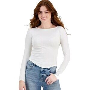 Planet Heart Juniors’ Seamless Boat‑Neck Long Sleeve Top Cream NWT  M